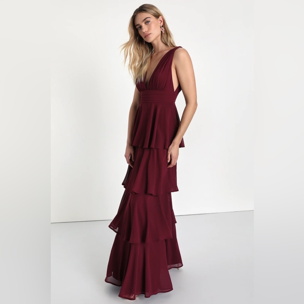 NWOT Lulu’s Amazing Evening‎ Burgundy Tiered Maxi Dress Sz XL